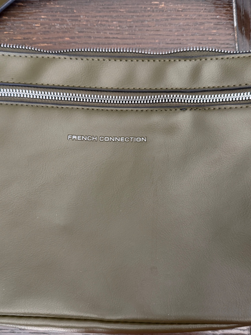 French Connection Olive Green Crossbody Bag with Silver Hardware Women